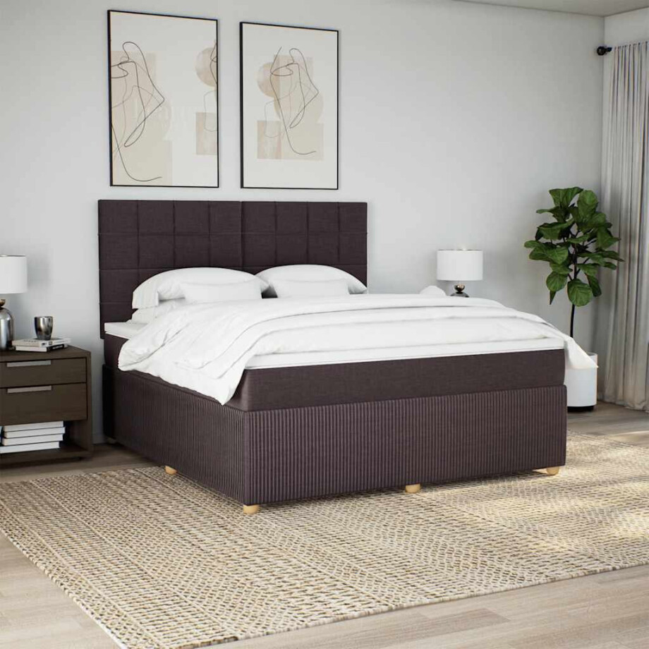 vidaXL Boxspring met matras stof donkerbruin 180x200 cm vidaXL Boxspring met matras stof donkerbruin 180x200 cm afbeelding 1