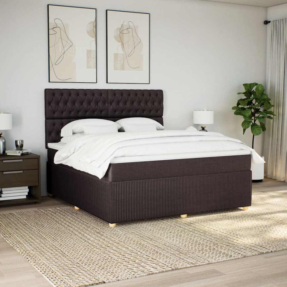 vidaXL Boxspring met matras stof donkerbruin 180x200 cm afbeelding 1