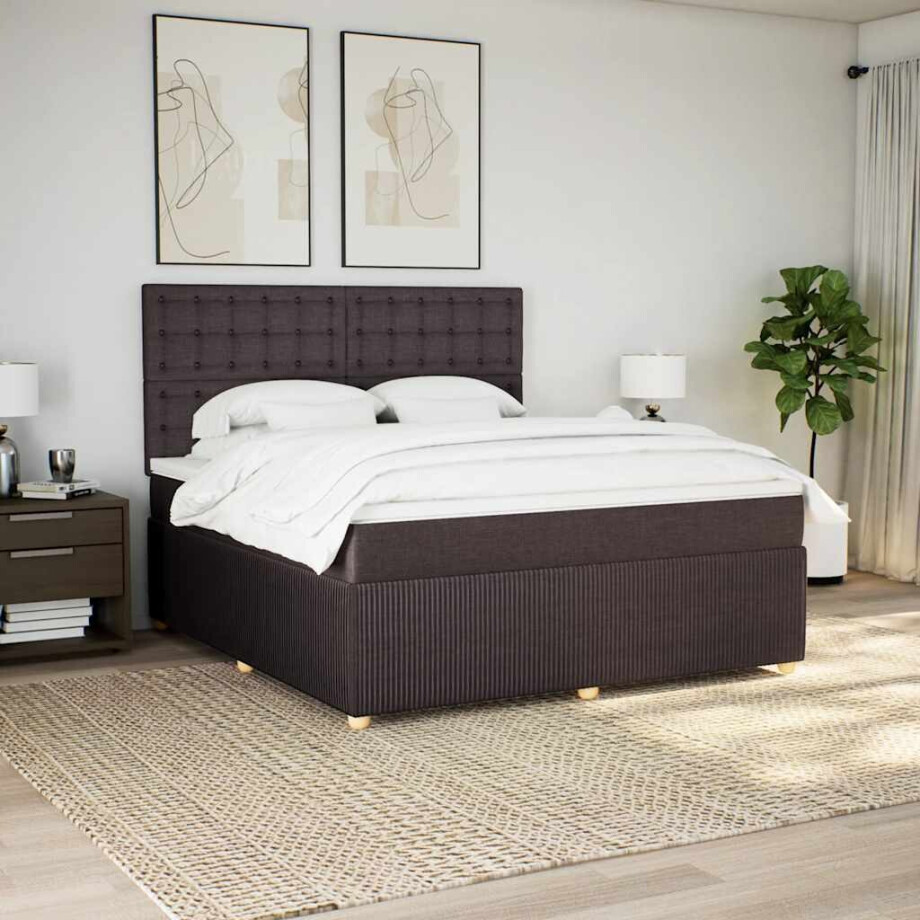 vidaXL Boxspring met matras stof donkerbruin 180x200 cm vidaXL Boxspring met matras stof donkerbruin 180x200 cm afbeelding 1