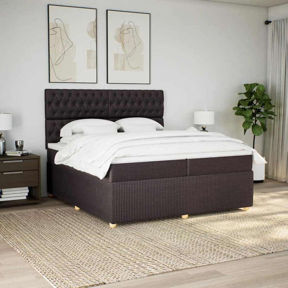 vidaXL Boxspring met matras stof donkerbruin 200x200 cm vidaXL Boxspring met matras stof donkerbruin 200x200 cm afbeelding 1