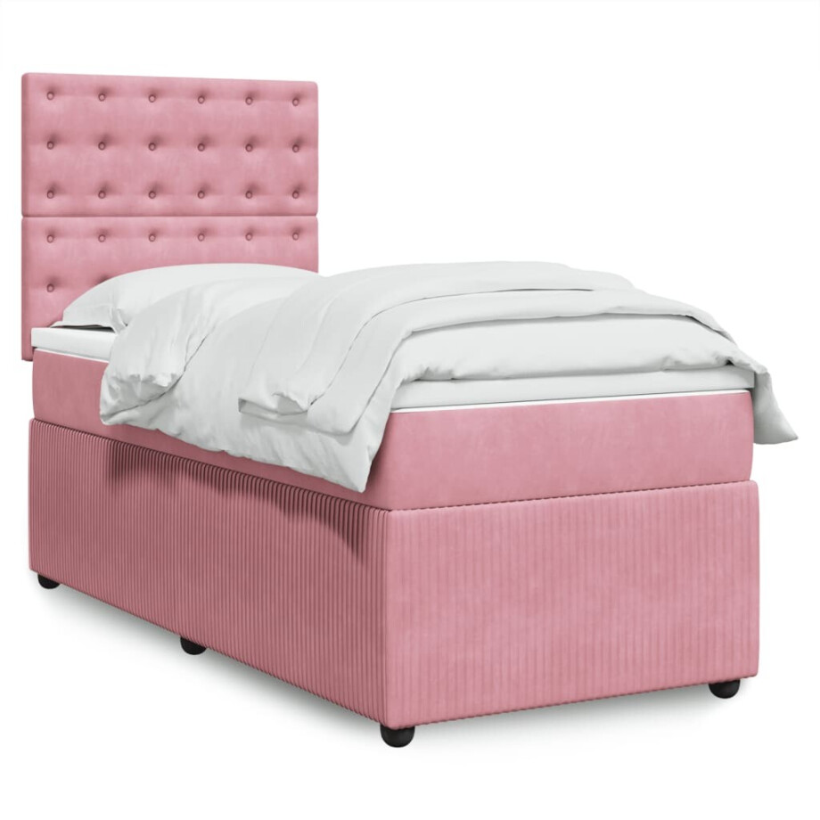 vidaXL Boxspring met matras fluweel roze 80x200 cm afbeelding 1