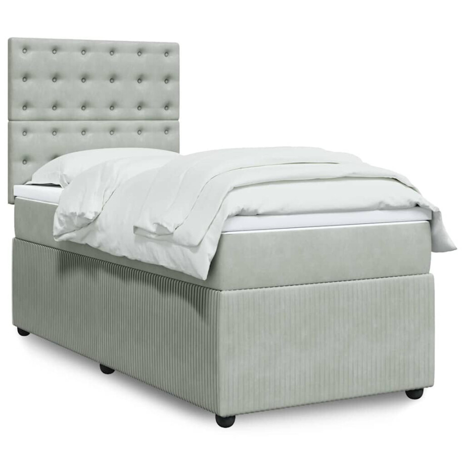 vidaXL Boxspring met matras fluweel lichtgrijs 90x200 cm afbeelding 1