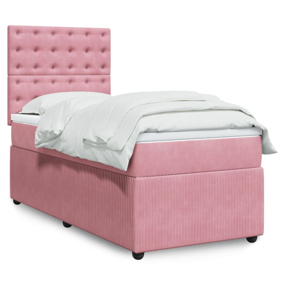 vidaXL Boxspring met matras fluweel roze 90x200 cm afbeelding 1