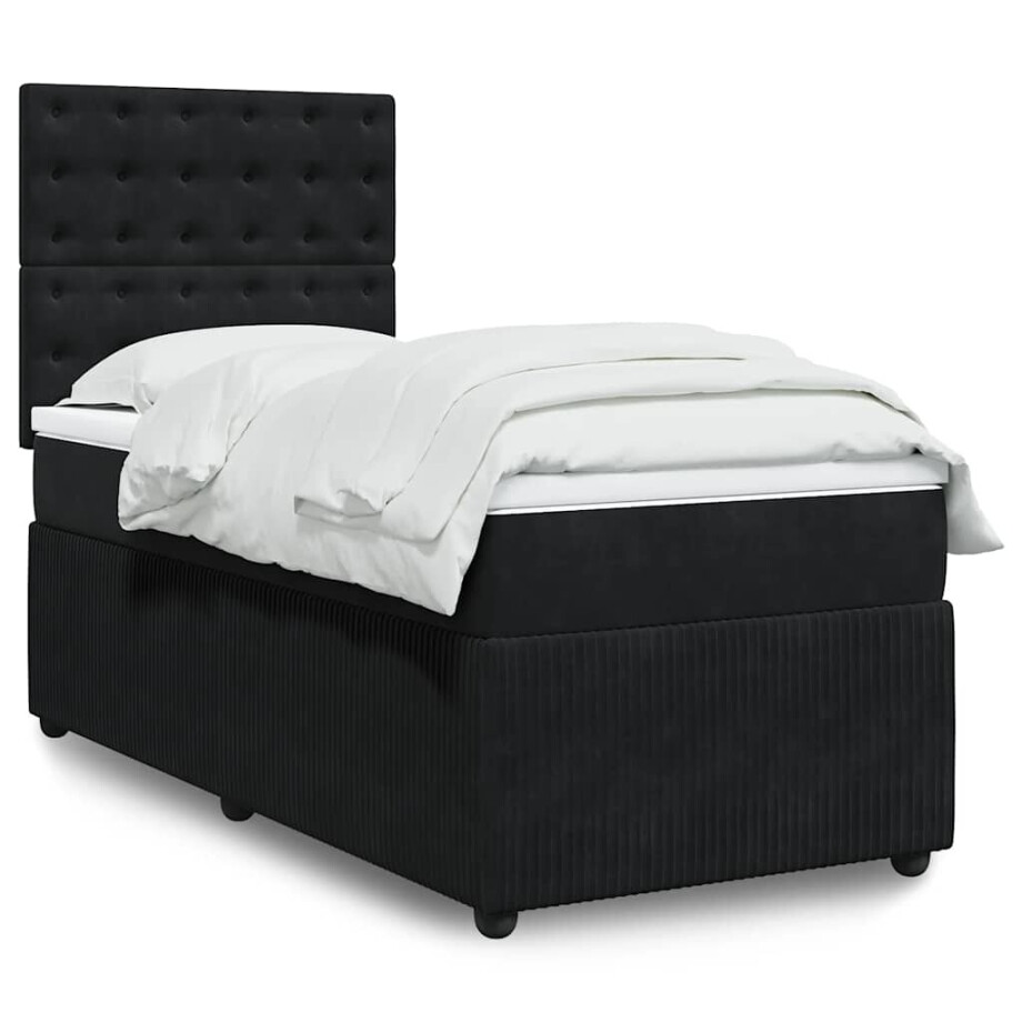 vidaXL Boxspring met matras fluweel zwart 100x200 cm afbeelding 1