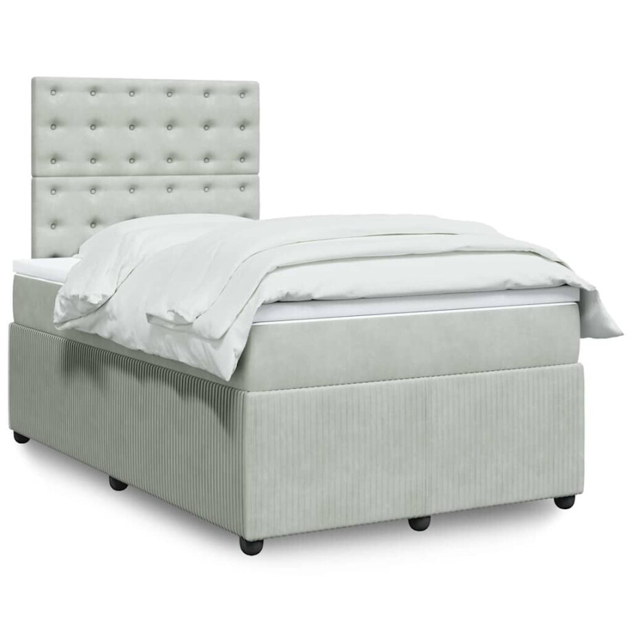 vidaXL Boxspring met matras fluweel lichtgrijs 120x190 cm afbeelding 1