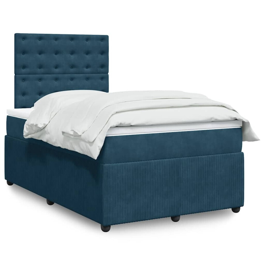 vidaXL Boxspring met matras fluweel blauw 120x190 cm afbeelding 1