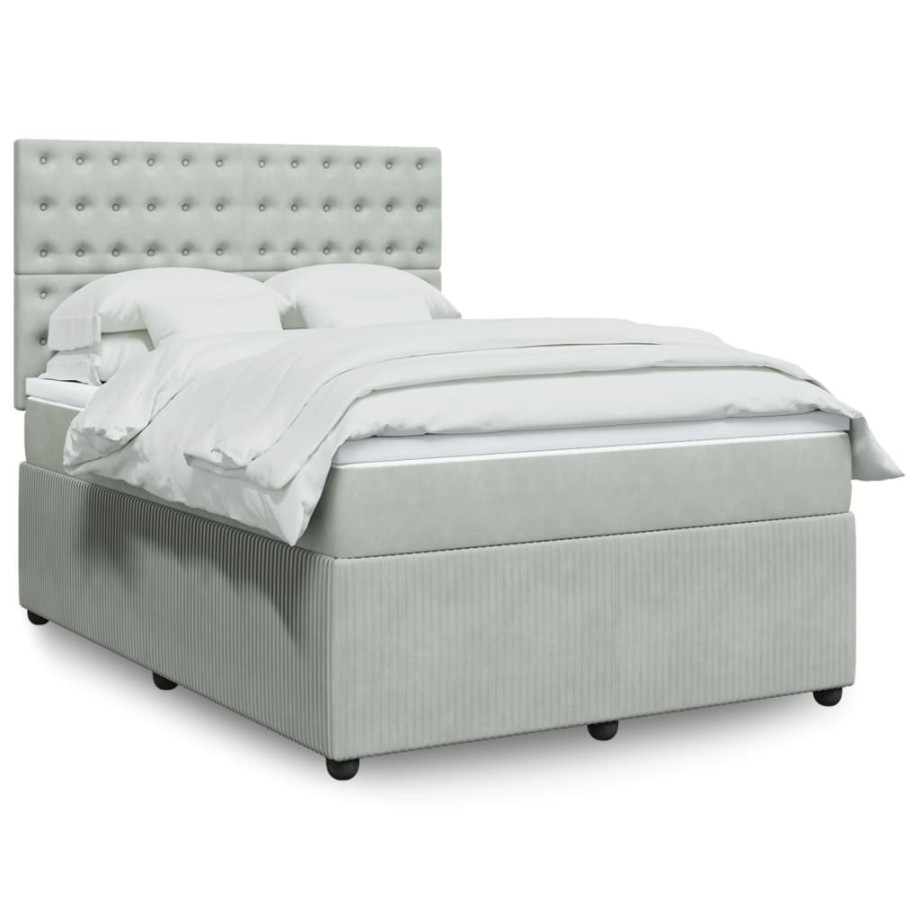 vidaXL Boxspring met matras fluweel lichtgrijs 140x190 cm afbeelding 1