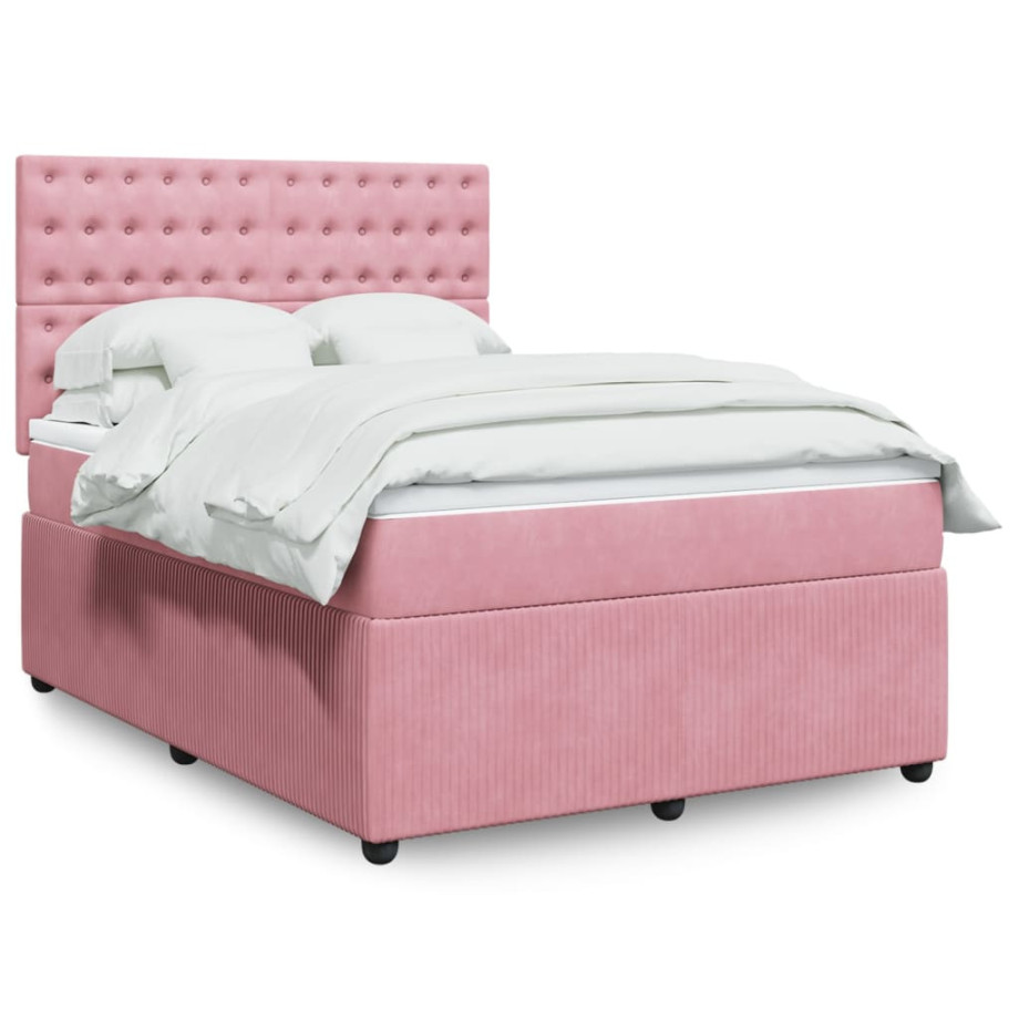 vidaXL Boxspring met matras fluweel roze 140x190 cm afbeelding 1