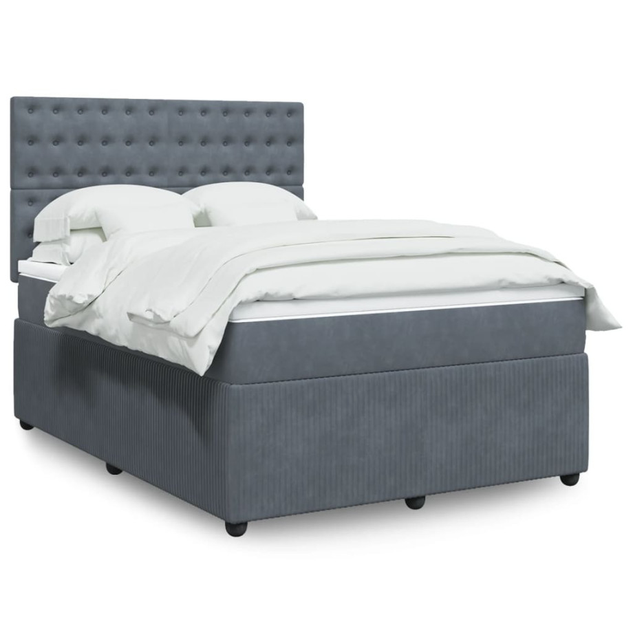vidaXL Boxspring met matras fluweel donkergrijs 140x200 cm afbeelding 1