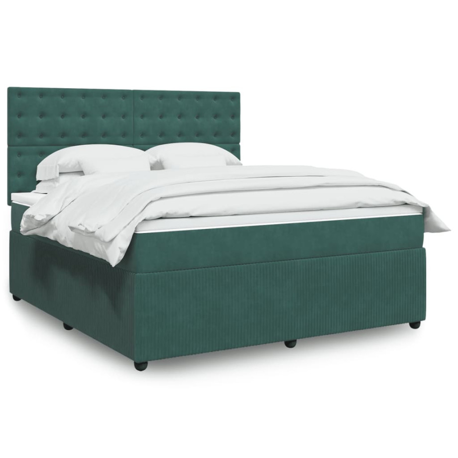 vidaXL Boxspring met matras fluweel donkergroen 180x200 cm afbeelding 1