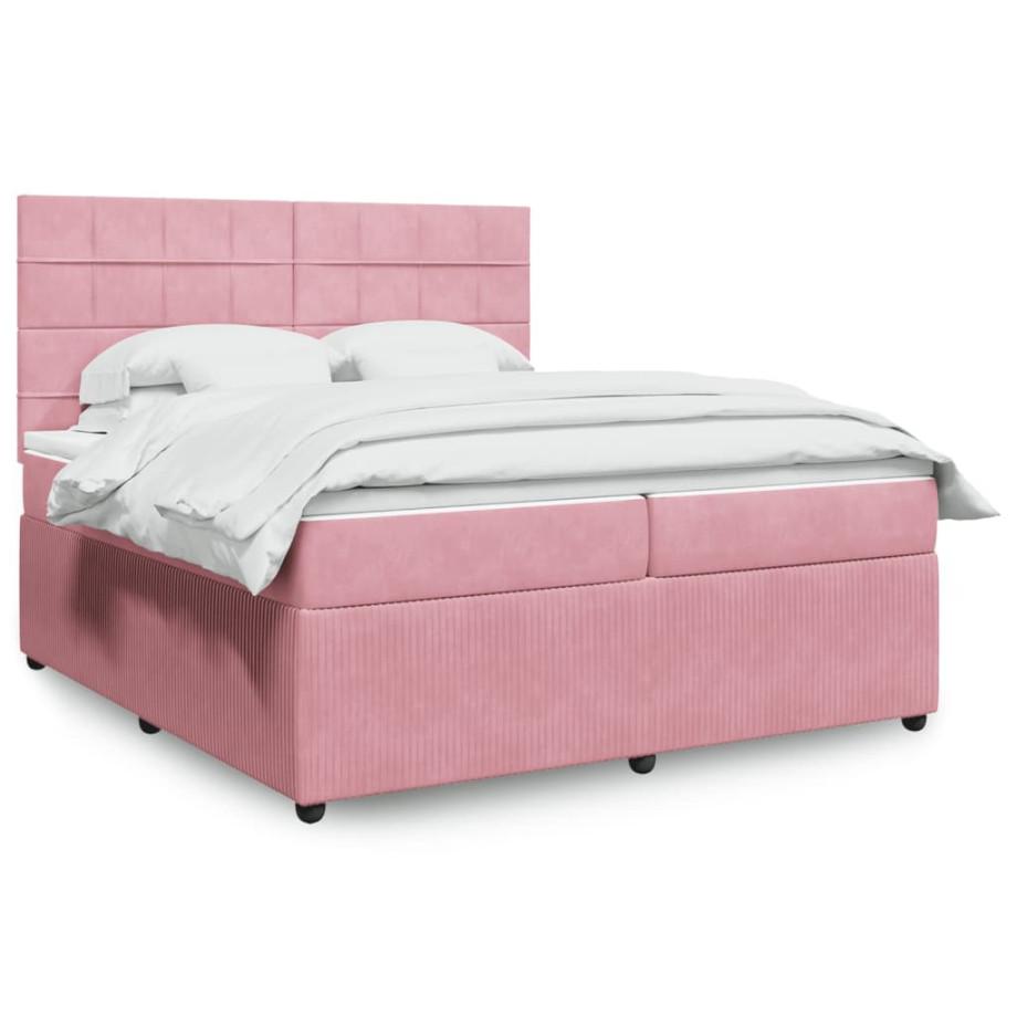 vidaXL Boxspring met matras fluweel roze 200x200 cm afbeelding 1