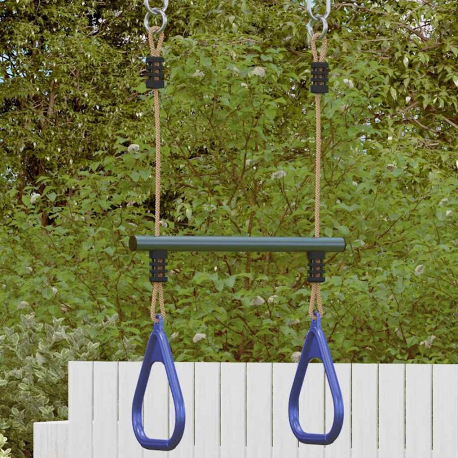vidaXL Trapezestang en ringen voor kinderen staal blauw en donkergroen afbeelding 