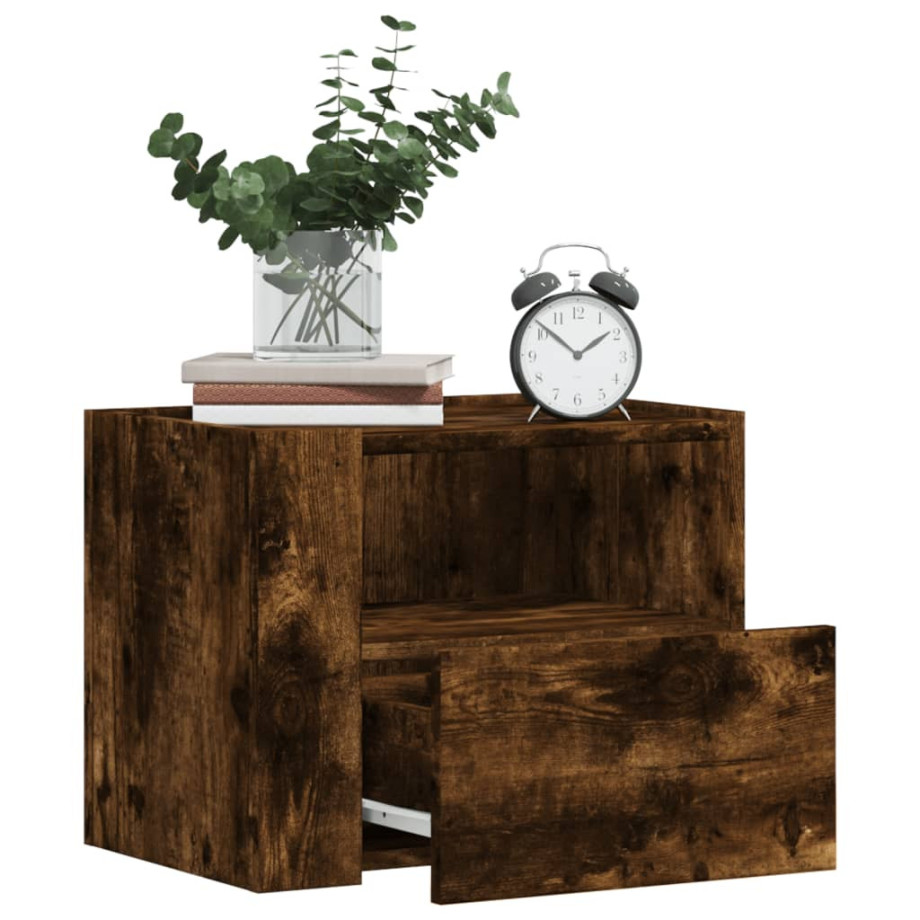 vidaXL Nachtkastjes 2 st wandgemonteerd 45x30x35 cm gerookt eikenkleur afbeelding 1