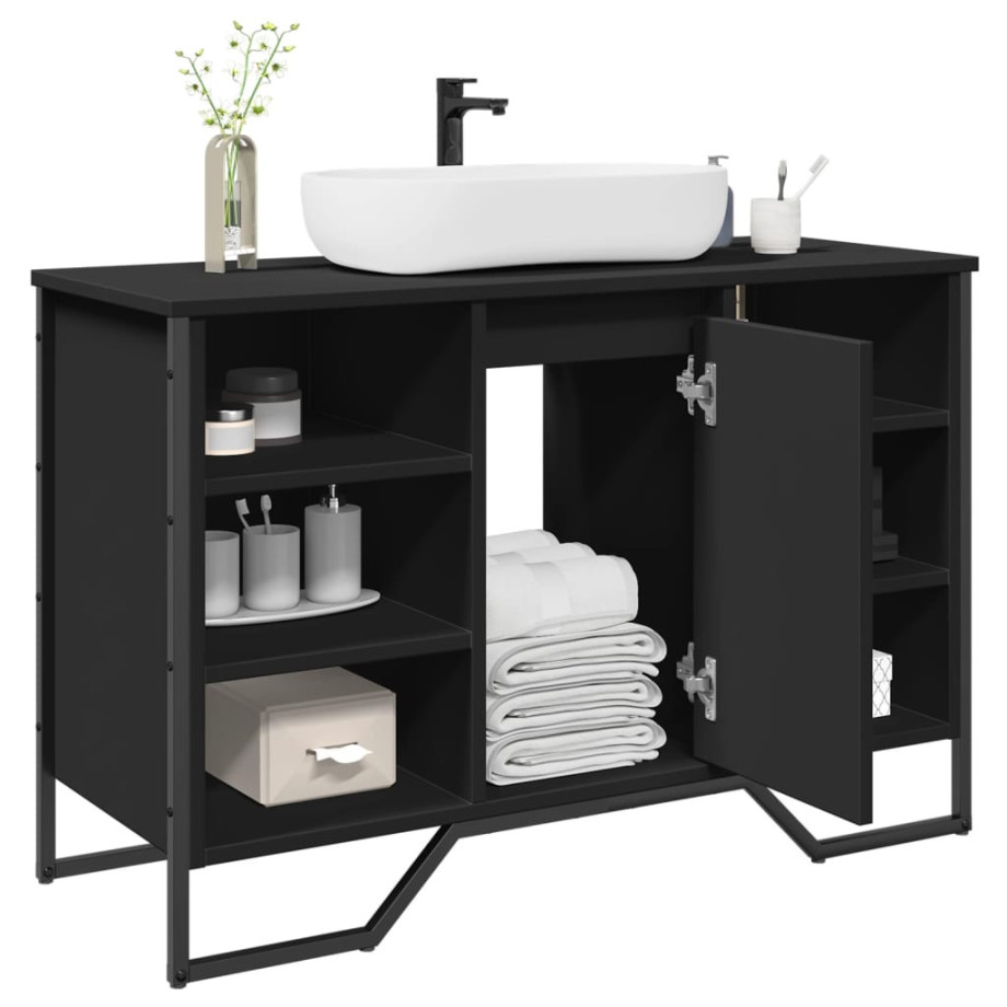 vidaXL Wastafelkast 91x35x60 cm bewerkt hout zwart vidaXL Wastafelkast 91x35x60 cm bewerkt hout zwart afbeelding 1