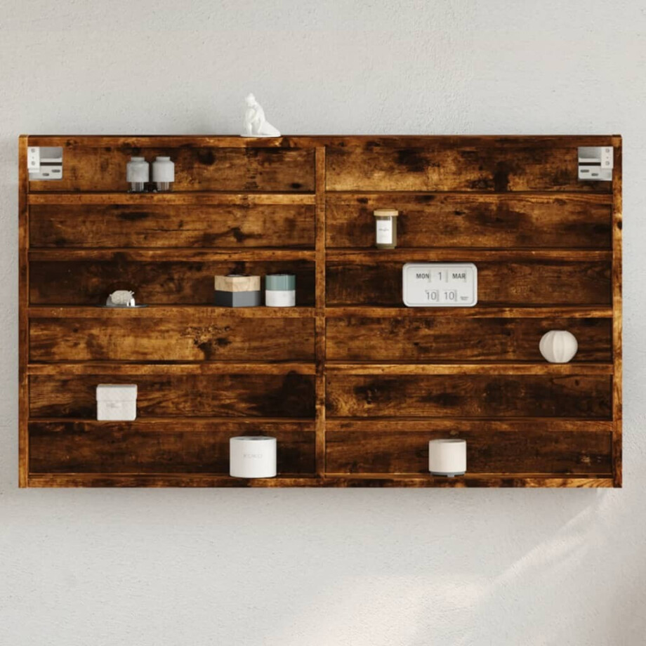 vidaXL Vitrinekast 100x8,5x58 cm bewerkt hout gerookt eikenkleurig afbeelding 1