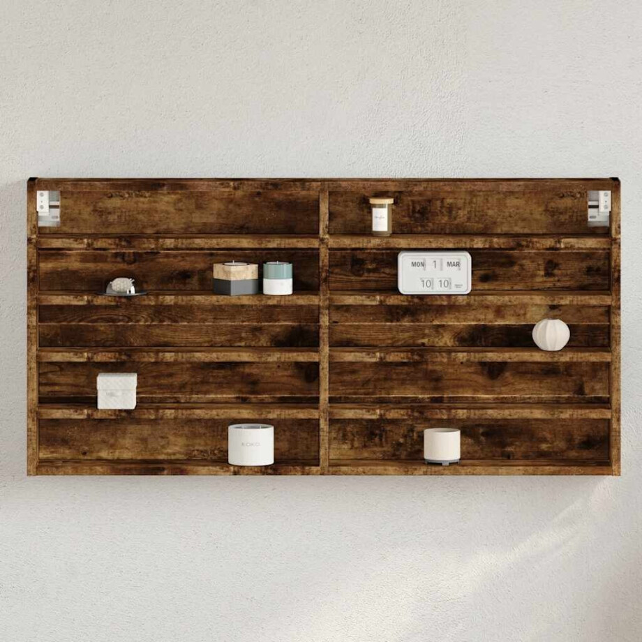 vidaXL Vitrinekast 100x8,5x50 cm bewerkt hout gerookt eikenkleurig afbeelding 1