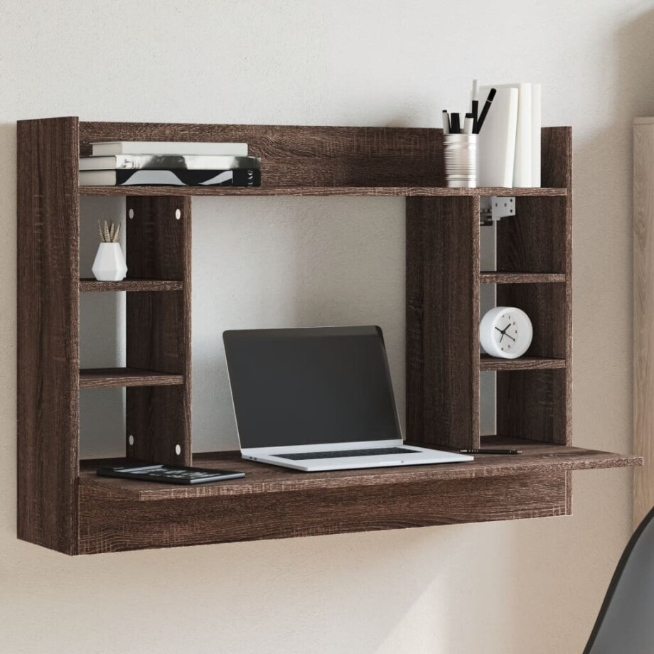 vidaXL Wandbureau 105x48x75 cm bewerkt hout bruin eikenkleurig vidaXL Wandbureau 105x48x75 cm bewerkt hout bruin eikenkleurig afbeelding 1