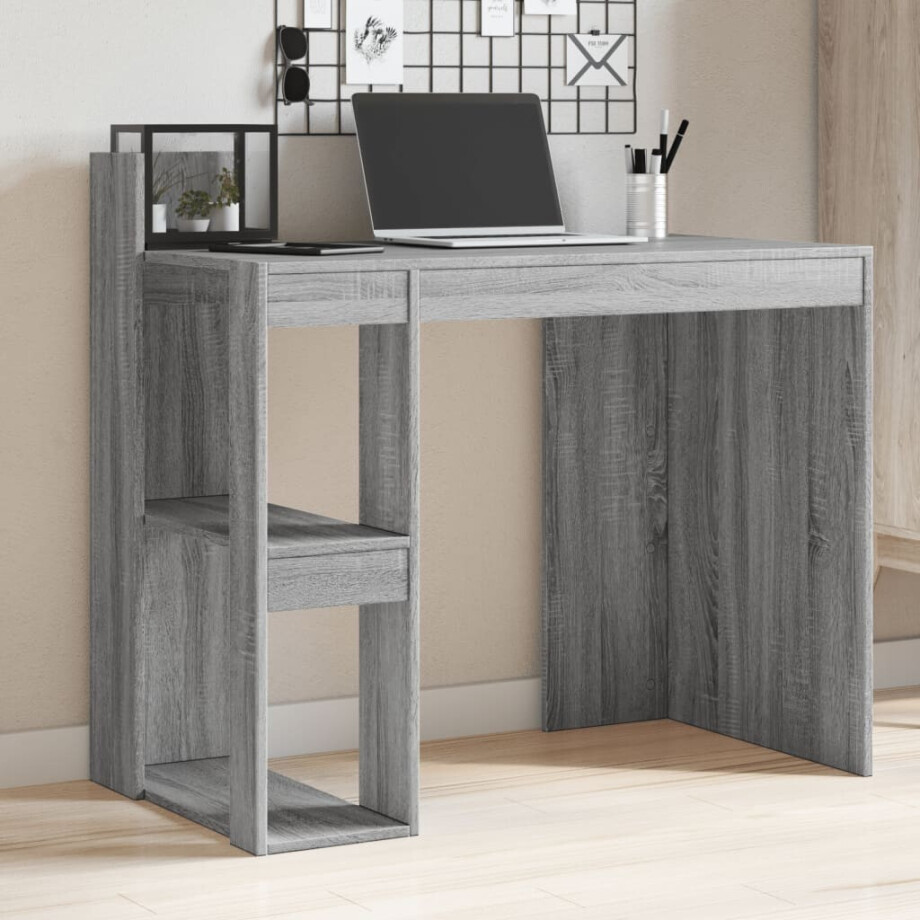 vidaXL Bureau 103,5x56,5x94 cm bewerkt hout grijs sonoma eikenkleurig afbeelding 1