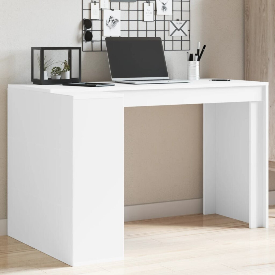 vidaXL Bureau 123,5x73,5x75 cm bewerkt hout wit afbeelding 1
