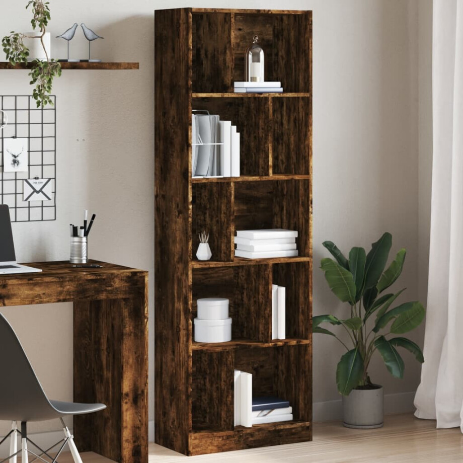vidaXL Boekenkast 57x28,5x174 cm bewerkt hout gerookt eikenkleurig afbeelding 1