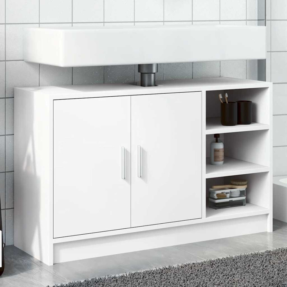vidaXL Wastafelkast 90x29x55 cm bewerkt hout wit afbeelding 1