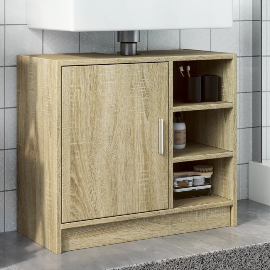 vidaXL Wastafelkast 63x29x55 cm bewerkt hout sonoma eikenkleurig afbeelding 1