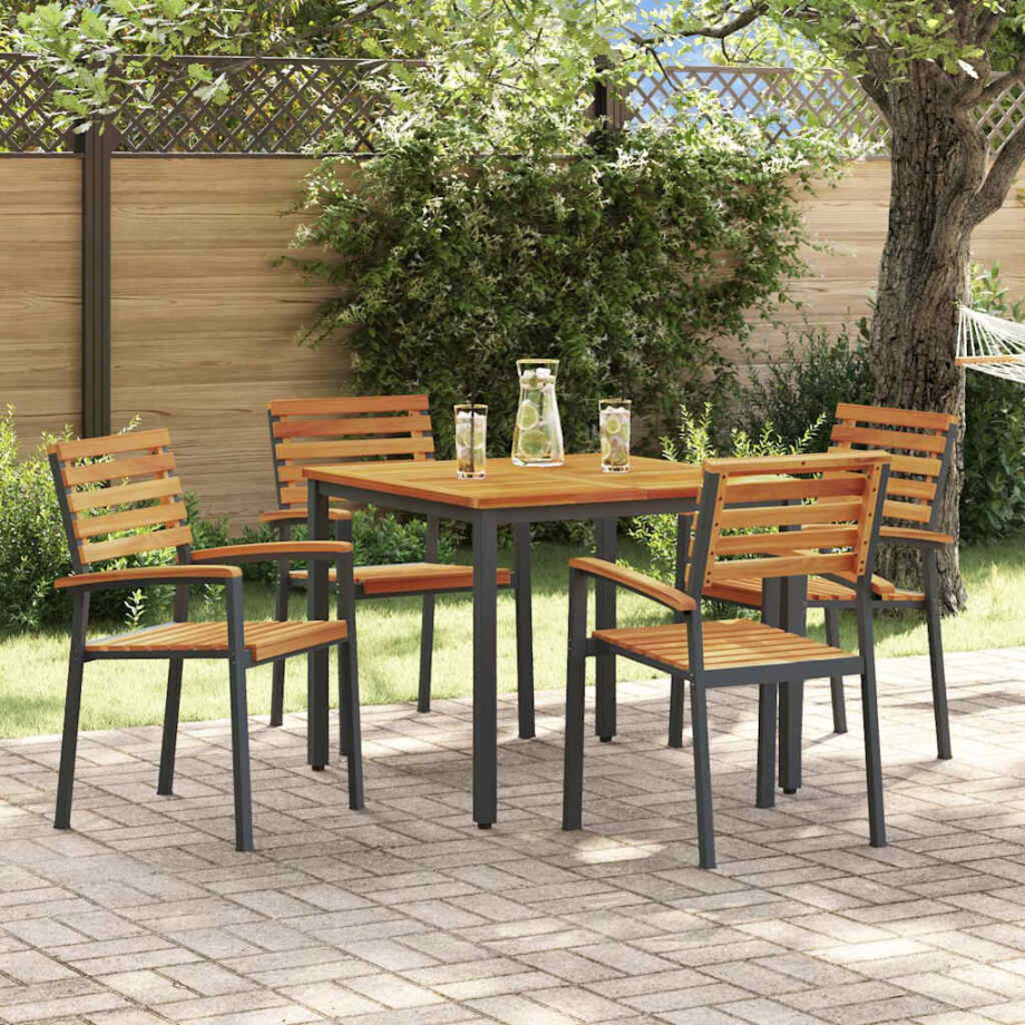 vidaXL Tuin eettafelset 5 pcs Zwart Massief Acaciahout afbeelding 1