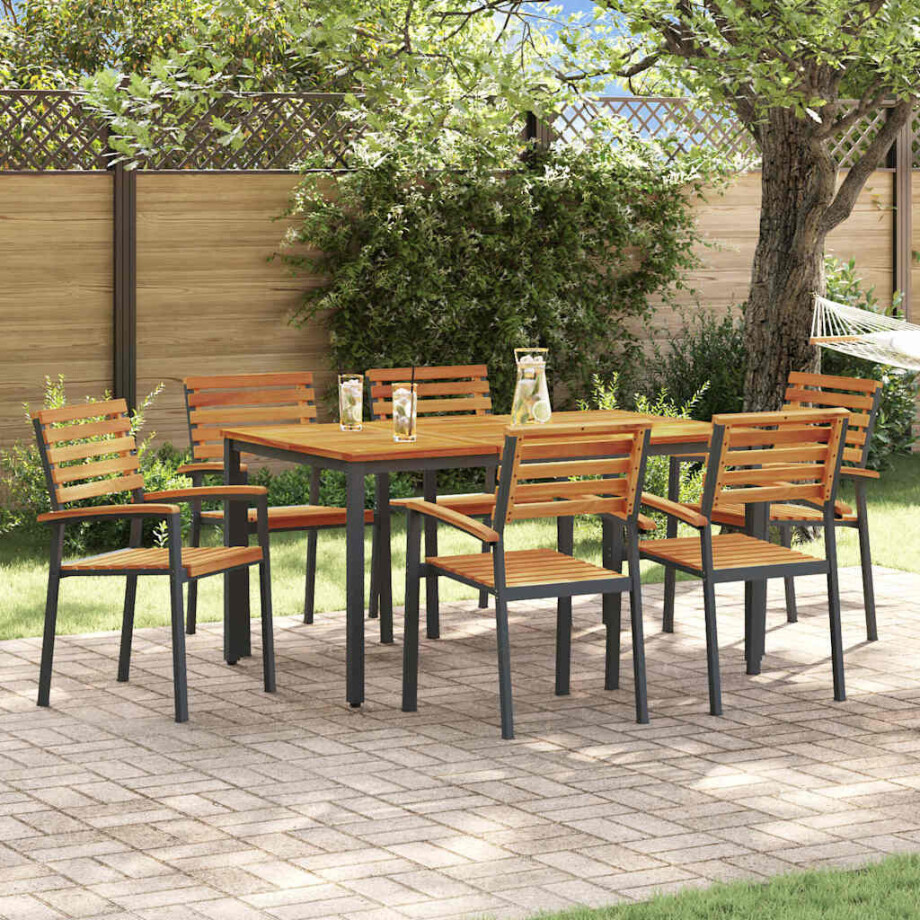 vidaXL Tuin eettafelset 7 pcs Zwart Massief Acaciahout vidaXL Tuin eettafelset 7 pcs Zwart Massief Acaciahout afbeelding 1