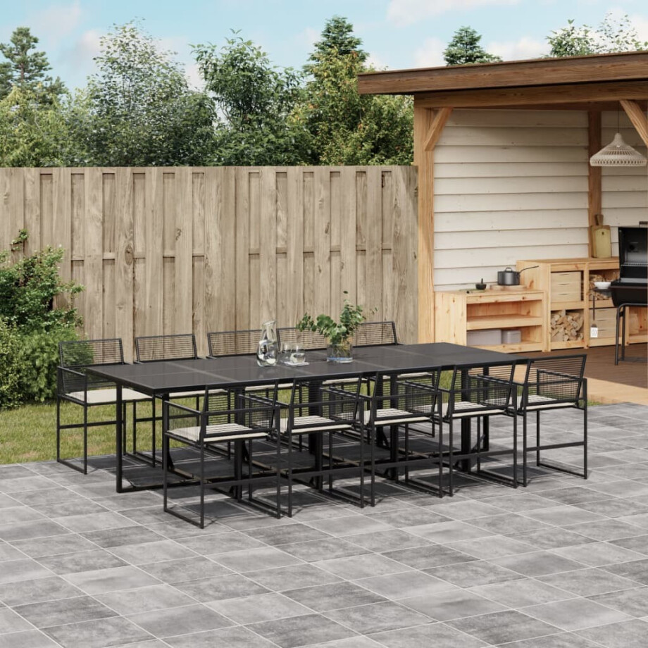 vidaXL 11-delige Tuinset met kussens poly rattan zwart afbeelding 1