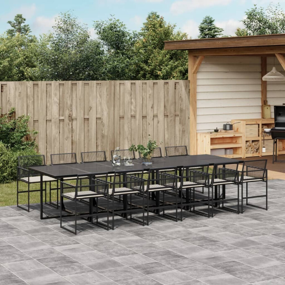 vidaXL 13-delige Tuinset met kussens poly rattan zwart afbeelding 1