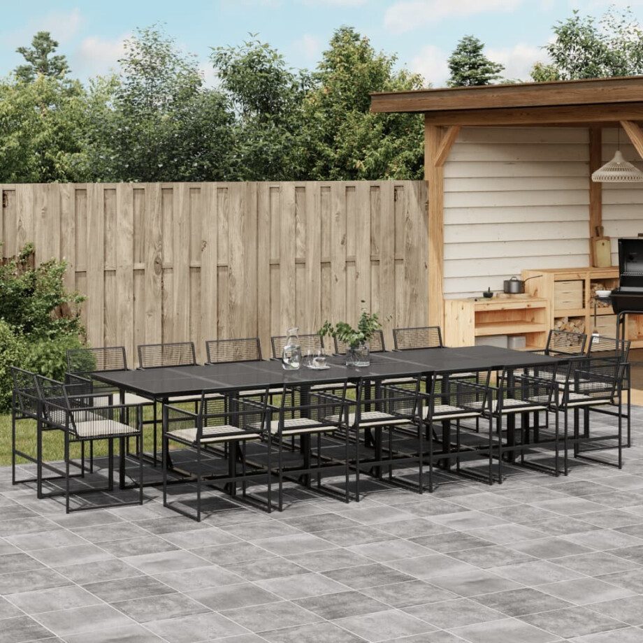 vidaXL 17-delige Tuinset met kussens poly rattan zwart afbeelding 1