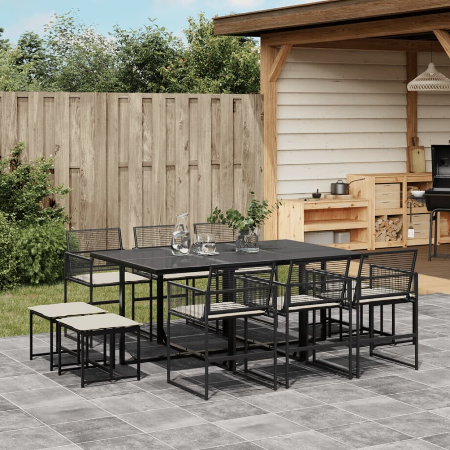 vidaXL 11-delige Tuinset met kussens poly rattan zwart afbeelding 1