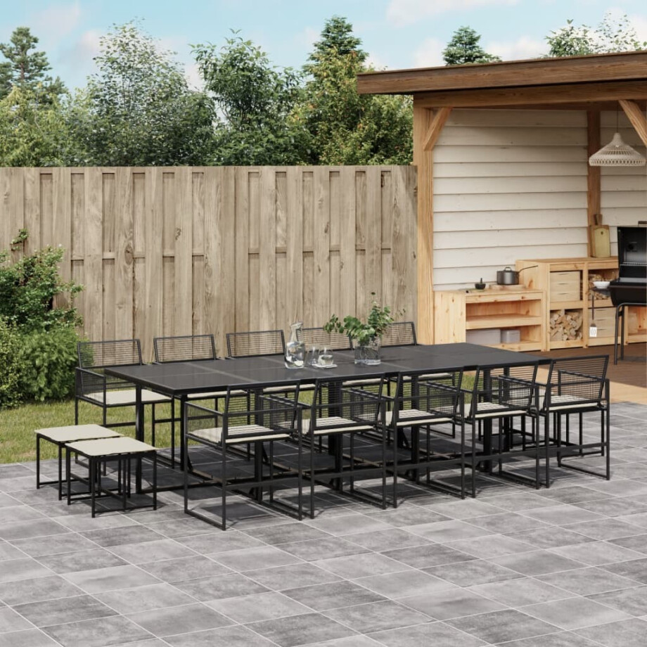 vidaXL 15-delige Tuinset met kussens poly rattan zwart afbeelding 1