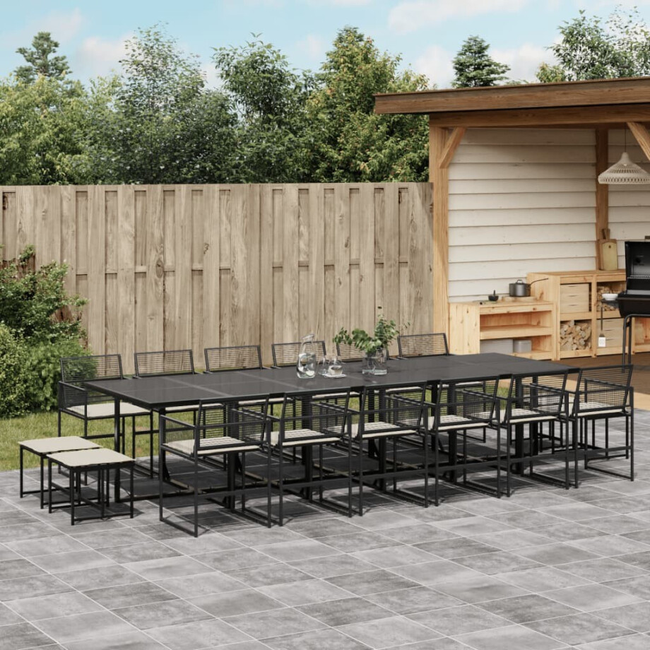 vidaXL 17-delige Tuinset met kussens poly rattan zwart afbeelding 1
