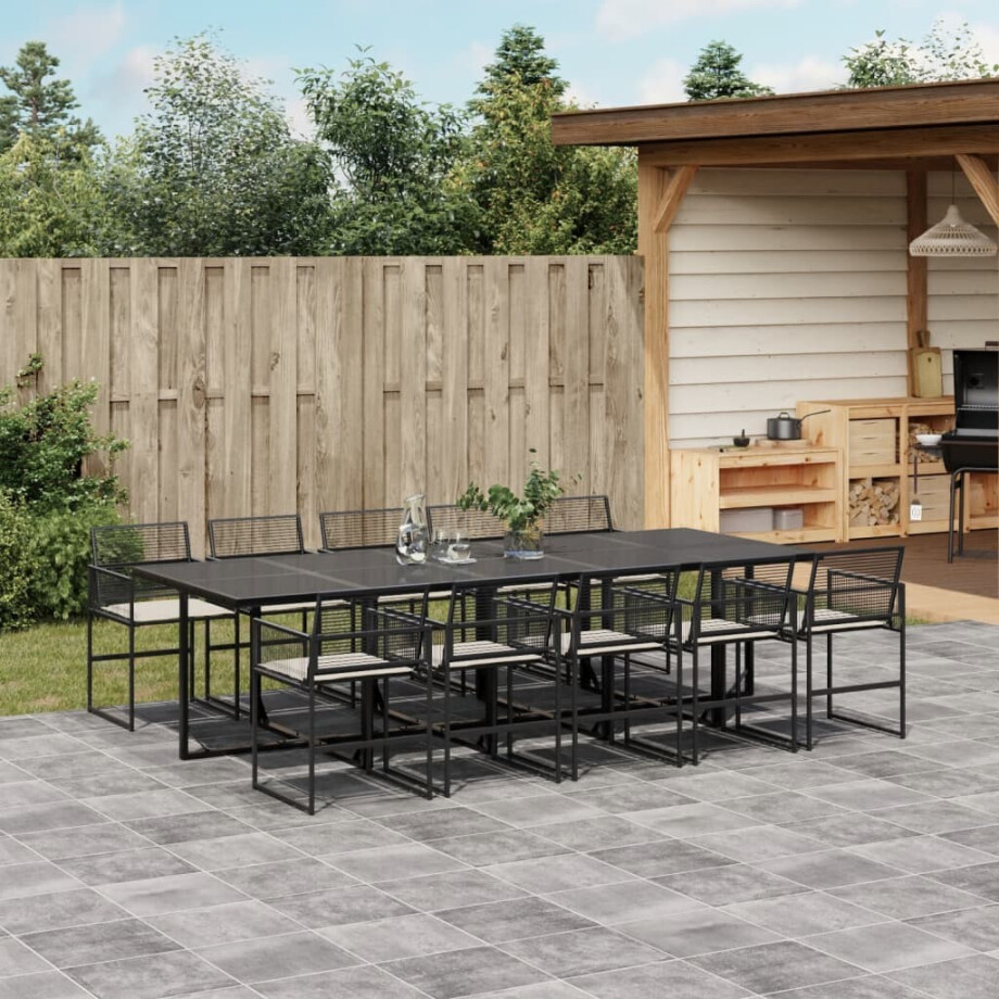 vidaXL 11-delige Tuinset met kussens poly rattan zwart afbeelding 1