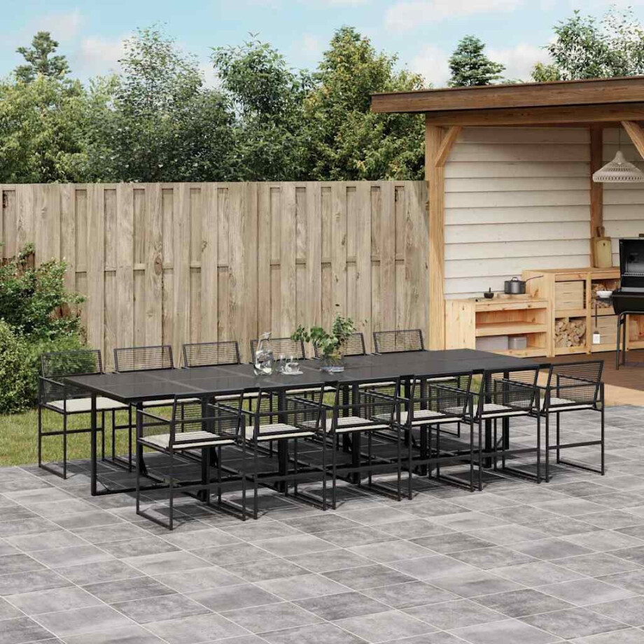 vidaXL 13-delige Tuinset met kussens poly rattan zwart afbeelding 1