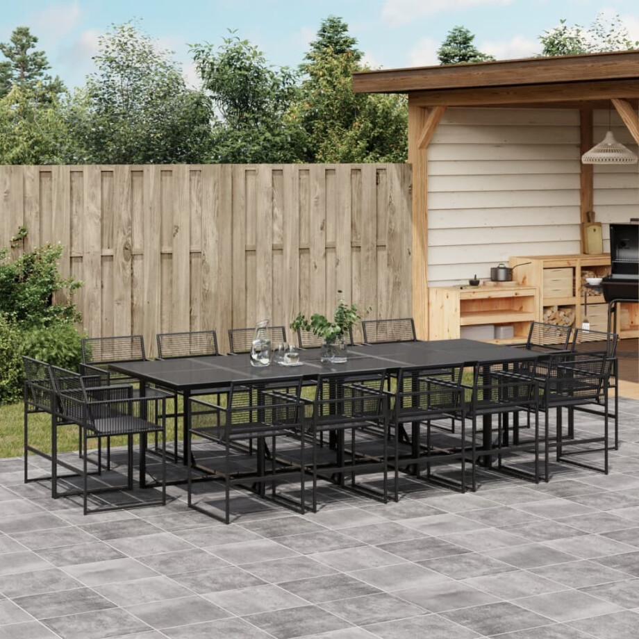 vidaXL 15-delige Tuinset poly rattan zwart afbeelding 1