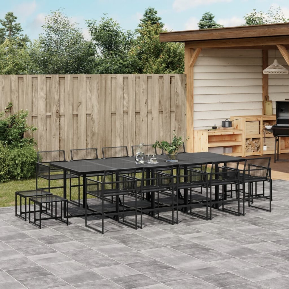 vidaXL 15-delige Tuinset poly rattan zwart afbeelding 1