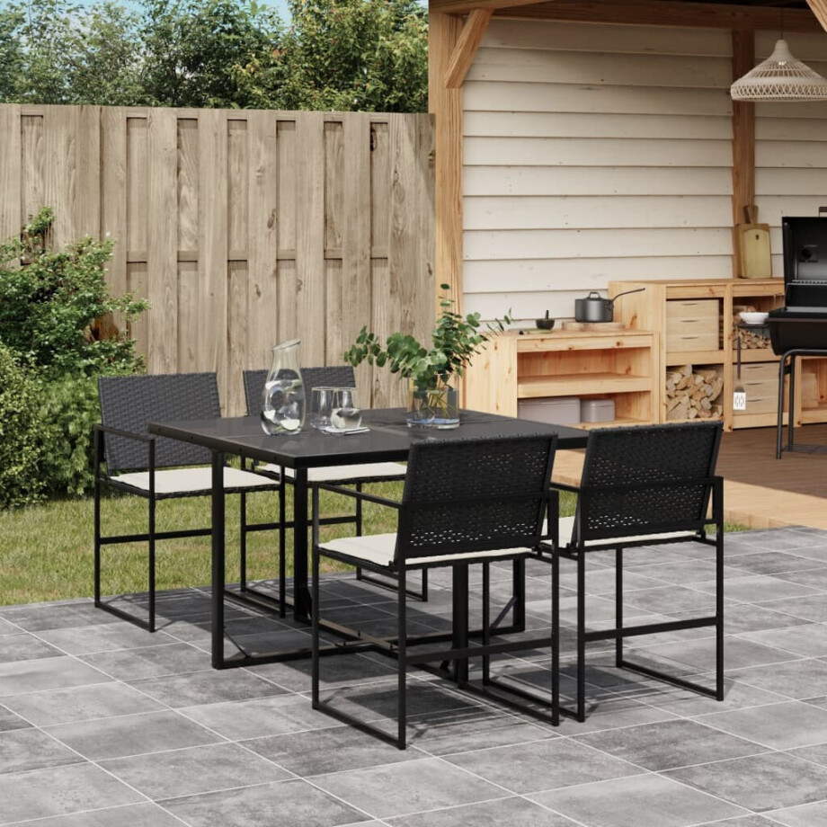 vidaXL 5-delige Tuinset met kussens poly rattan zwart afbeelding 1