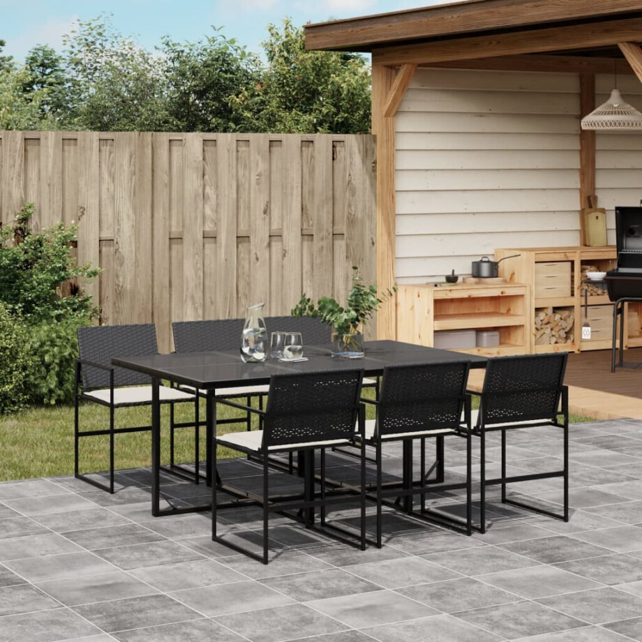 vidaXL 7-delige Tuinset met kussens poly rattan zwart afbeelding 1