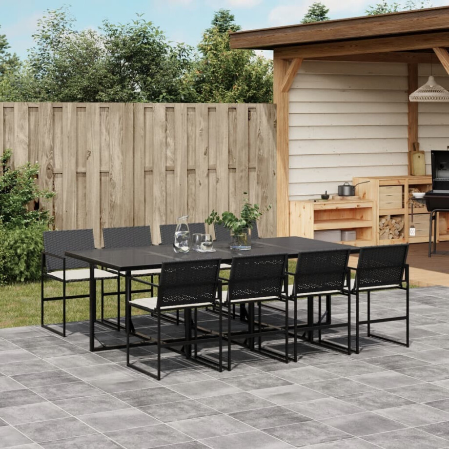 vidaXL 9-delige Tuinset poly rattan zwart afbeelding 1