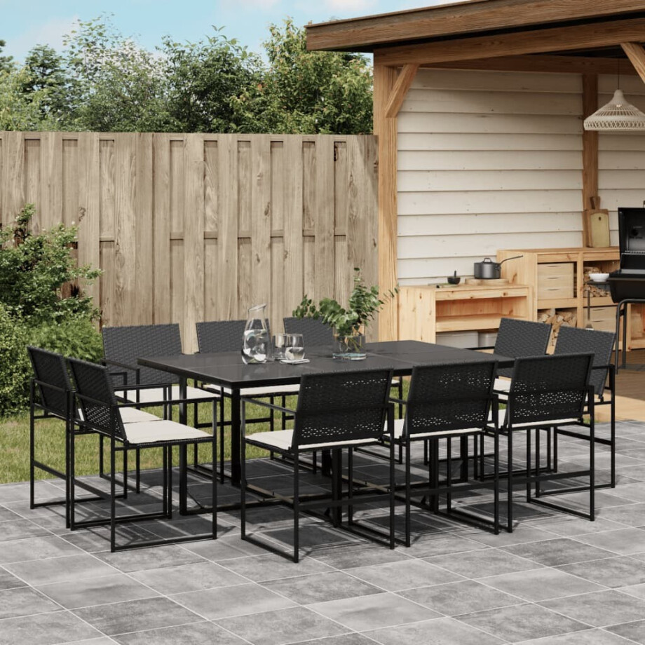 vidaXL 11-delige Tuinset met kussens poly rattan zwart afbeelding 1