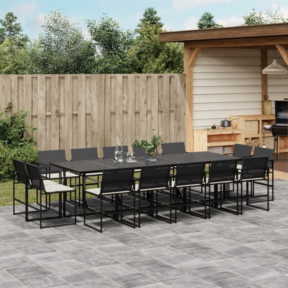 vidaXL 15-delige Tuinset met kussens poly rattan zwart afbeelding 1