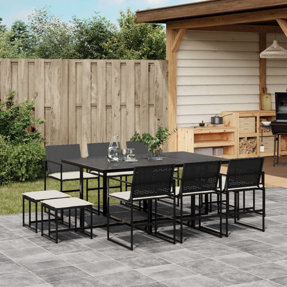 vidaXL 11-delige Tuinset met kussens poly rattan zwart afbeelding 1