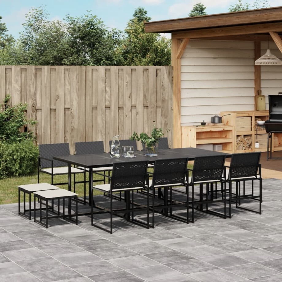 vidaXL 13-delige Tuinset met kussens poly rattan zwart afbeelding 1