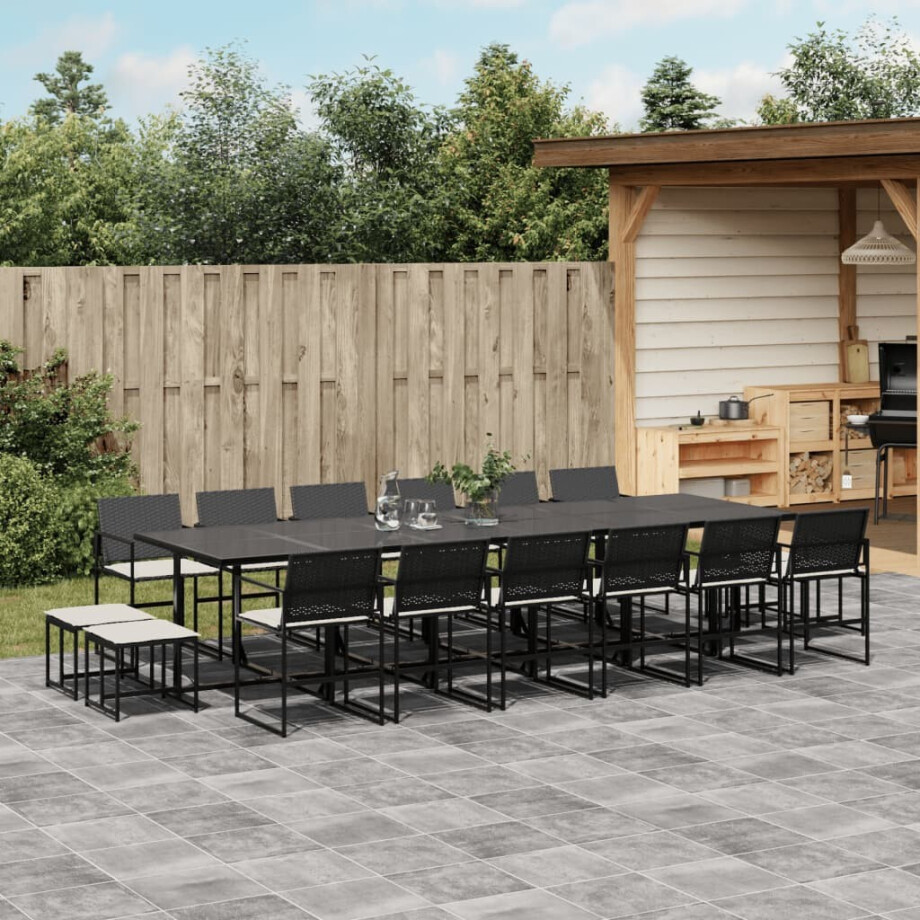 vidaXL 17-delige Tuinset met kussens poly rattan zwart afbeelding 1