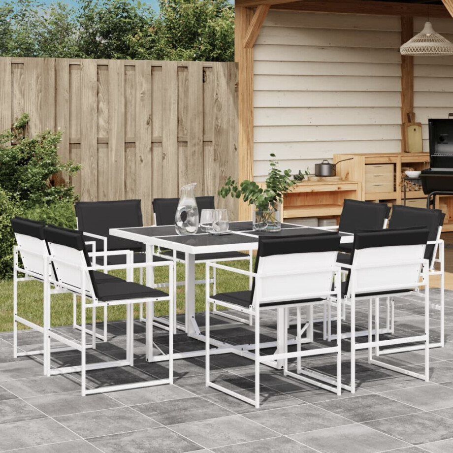 vidaXL 9-delige Tuinset met kussens textileen wit afbeelding 1