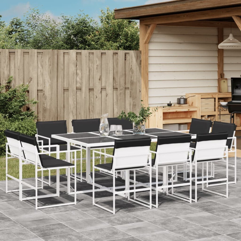 vidaXL 11-delige Tuinset met kussens textileen wit afbeelding 1