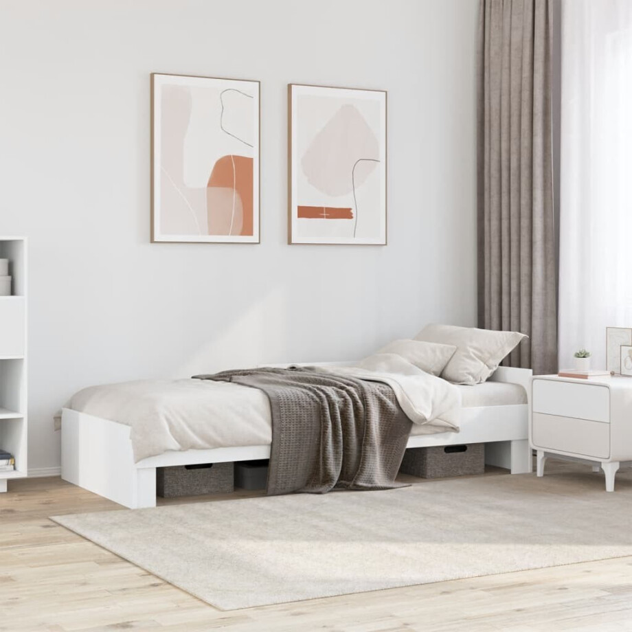 vidaXL Bedframe bewerkt hout wit 100x200 cm vidaXL Bedframe bewerkt hout wit 100x200 cm afbeelding 1