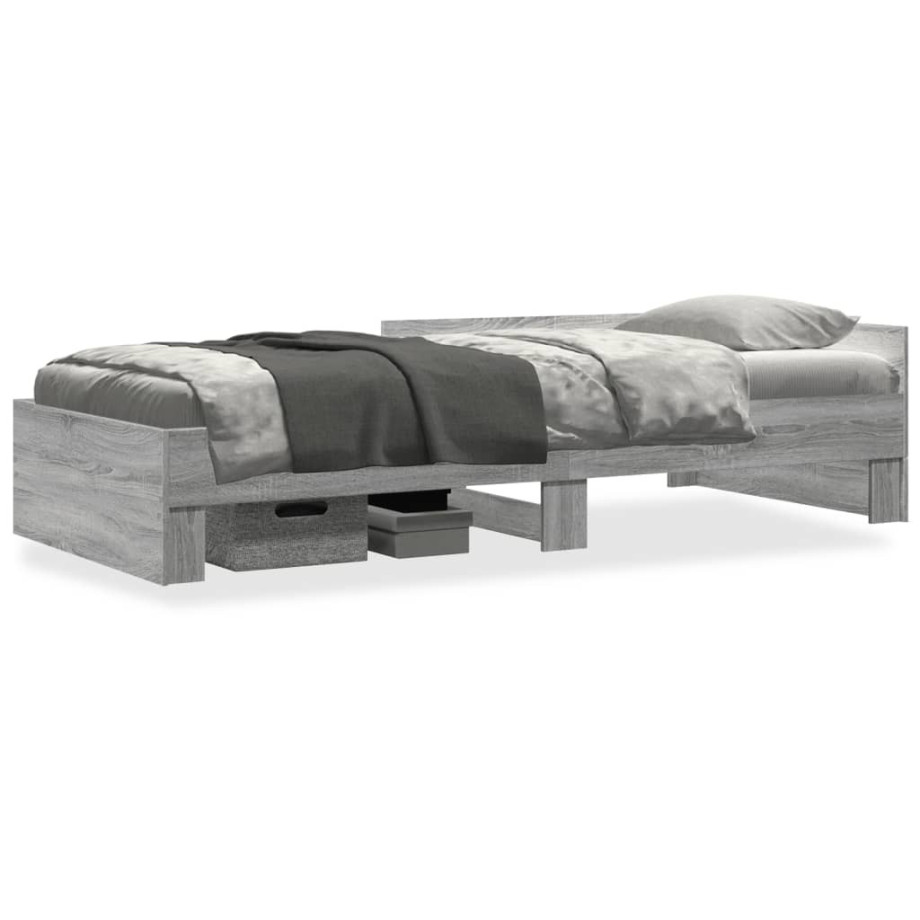 vidaXL Bedframe bewerkt hout grijs sonoma eikenkleurig 100x200 cm afbeelding 1